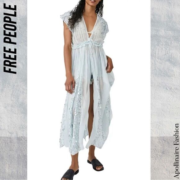 FREE PEOPLE MAKE A SPLASH SHEER SEQUINED COVERUP DRESS IN MERMAID COMBO NWT XS - Picture 3 of 10